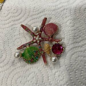 Purple Enamel Starfish Shell Crystal Pearl Charm Brooch Pin Gift